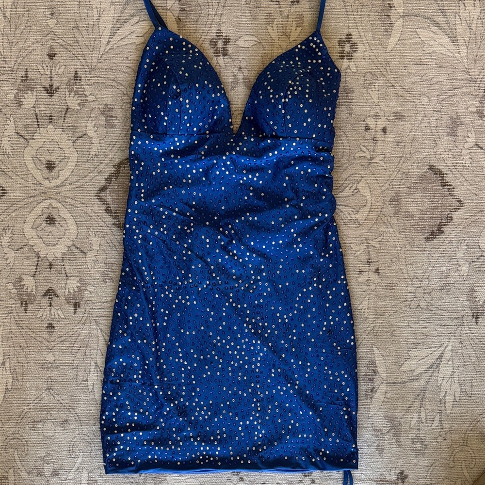 KissProm Sapphire Blue mini dress. Silver/blue rhinestones.
